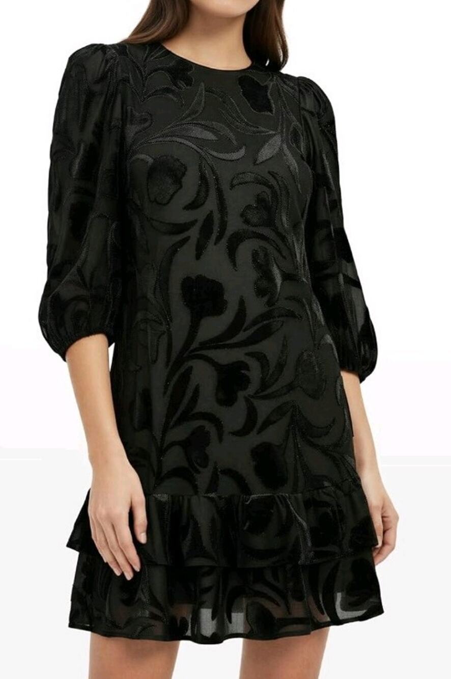 Anne Klein Women's Long Sleeve Tiered Burnout Velvet Dress